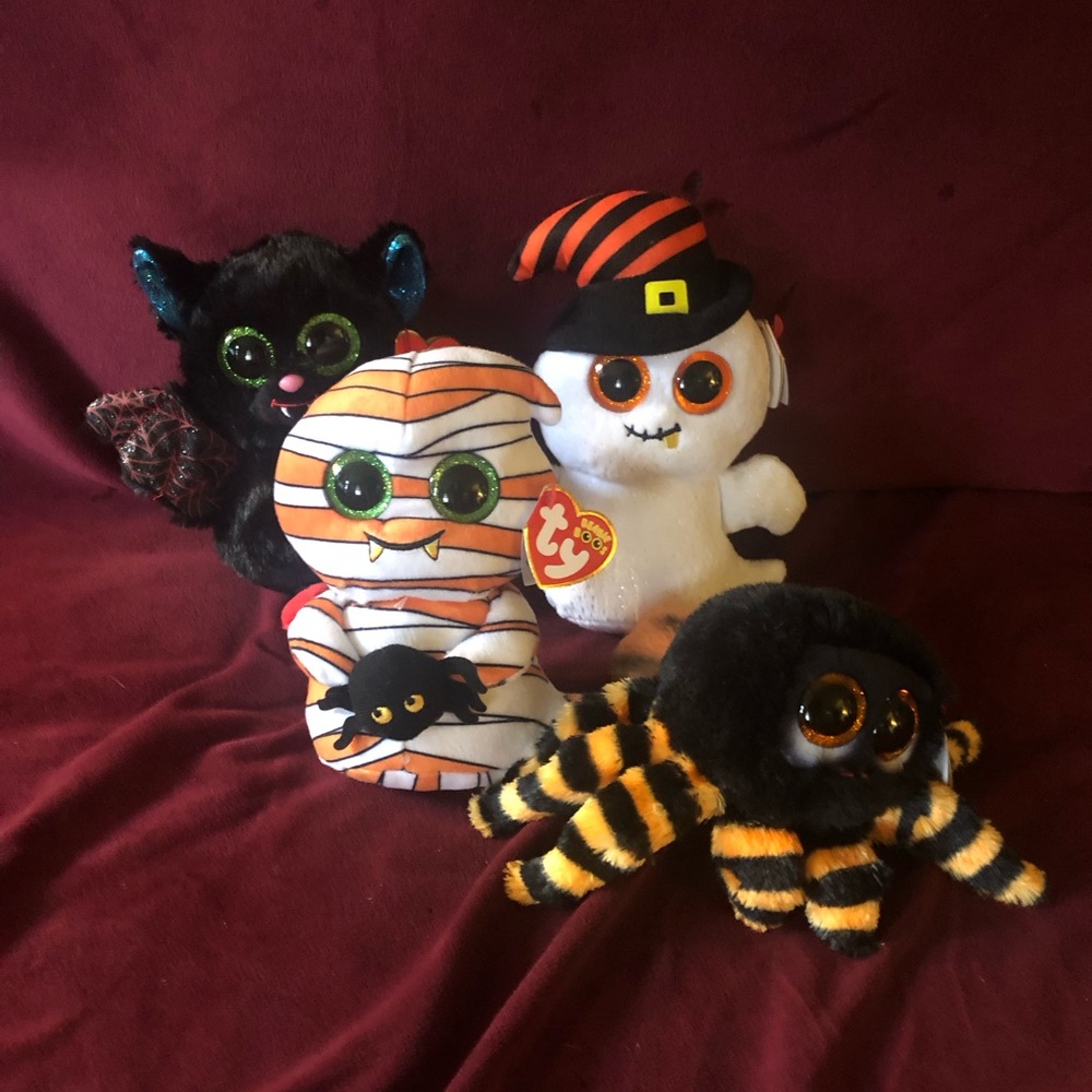 Ty Halloween plush beanies new with tags; spider, bat, ghost - Picture 1 of 8